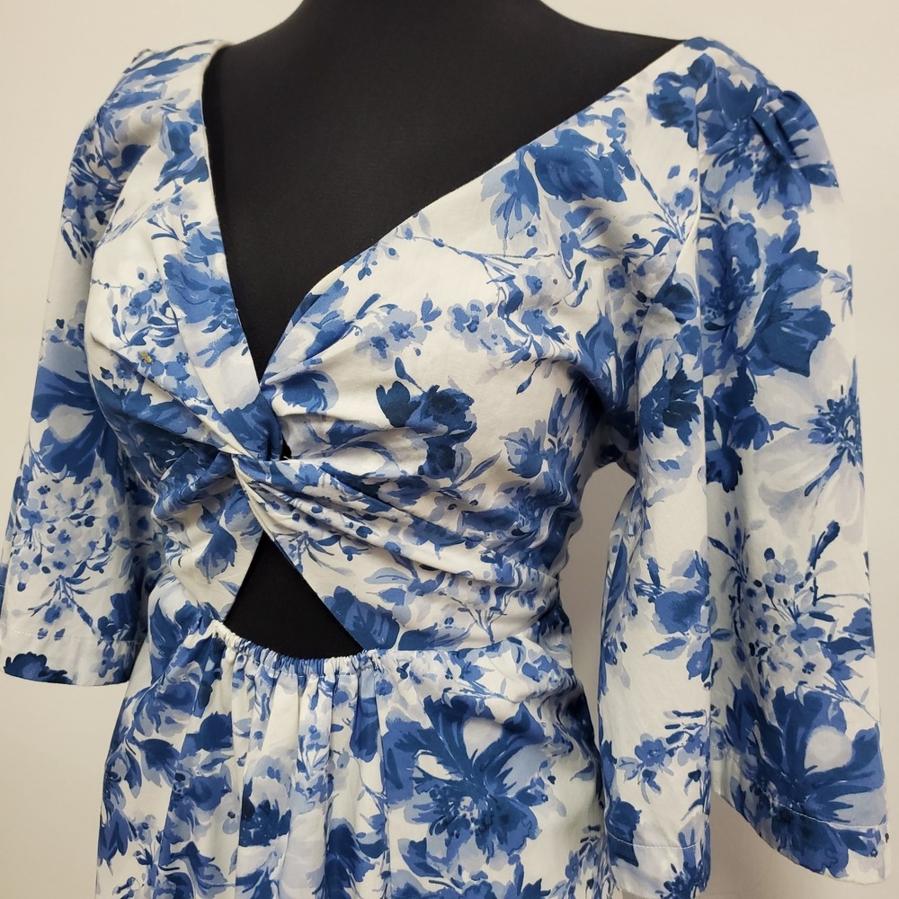 Abercrombie & Fitch Womens Emerson Puff Sleeve Mini Dress Size M Blue‎ Floral - Picture 2 of 13